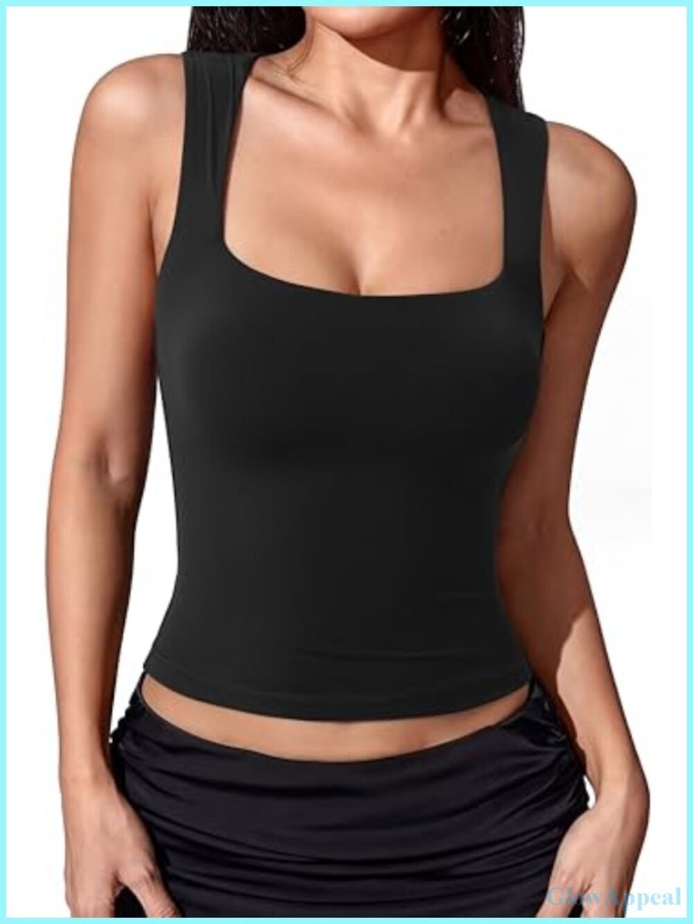 Double Lined Square Neck Crop Tank Top Sleeveless Y2K Slimming Fitted Basic